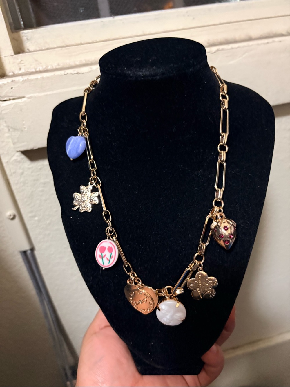 Universal Thread Goldtone Chain Necklace with Pink and Blue Charms